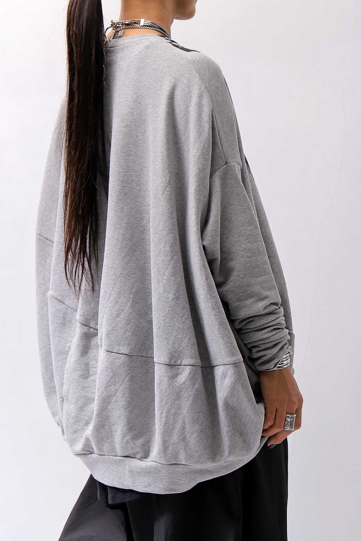 【bajra】 UNISEX BACK DRAPE&amp; PRINTED LIGHT SWEAT TOP 159QK04_GREY PRINTED