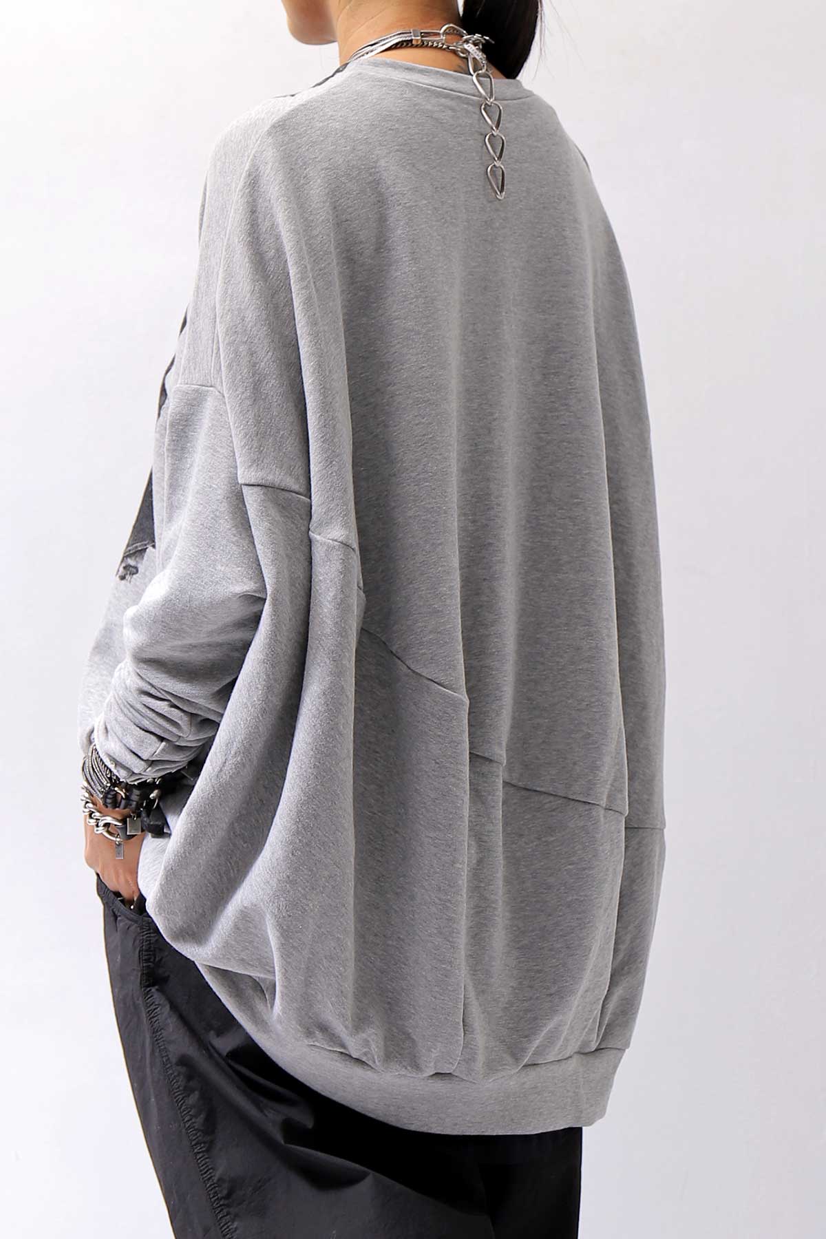 【bajra】 UNISEX BACK DRAPE&amp; PRINTED LIGHT SWEAT TOP 159QK04_GREY PRINTED