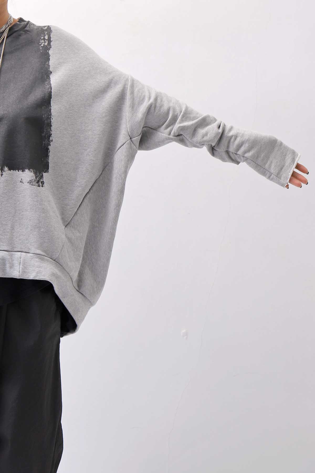 【bajra】 UNISEX BACK DRAPE&amp; PRINTED LIGHT SWEAT TOP 159QK04_GREY PRINTED