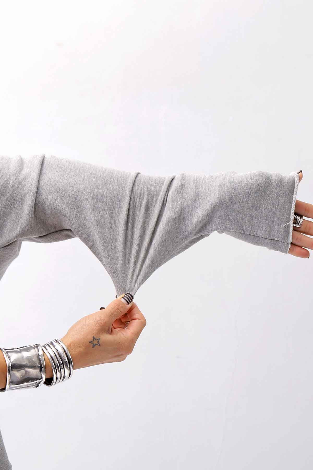 【bajra】 UNISEX BACK DRAPE&amp; PRINTED LIGHT SWEAT TOP 159QK04_GREY PRINTED