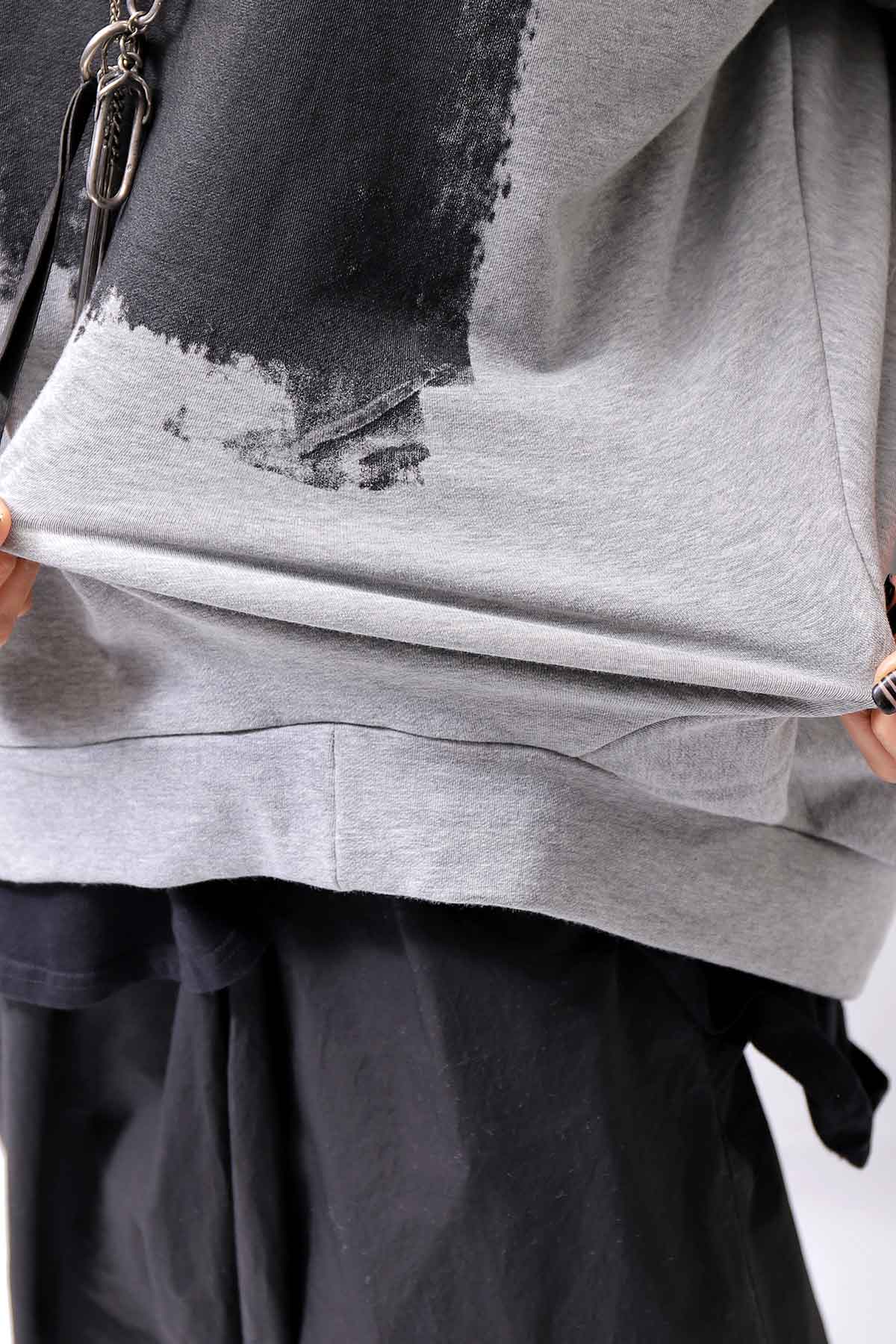 【bajra】 UNISEX BACK DRAPE&amp; PRINTED LIGHT SWEAT TOP 159QK04_GREY PRINTED