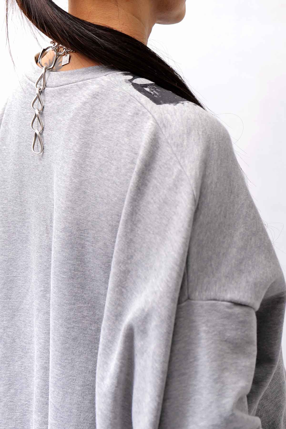 【bajra】 UNISEX BACK DRAPE&amp; PRINTED LIGHT SWEAT TOP 159QK04_GREY PRINTED