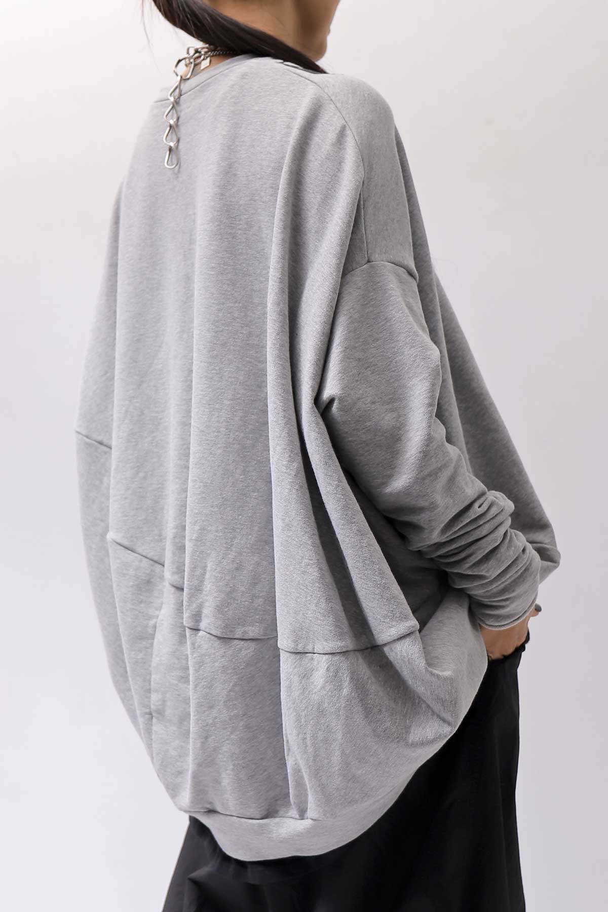 【bajra】 UNISEX BACK DRAPE&amp; PRINTED LIGHT SWEAT TOP 159QK04_GREY PRINTED