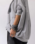 【bajra】 UNISEX BACK DRAPE& PRINTED LIGHT SWEAT TOP 159QK04_GREY PRINTED