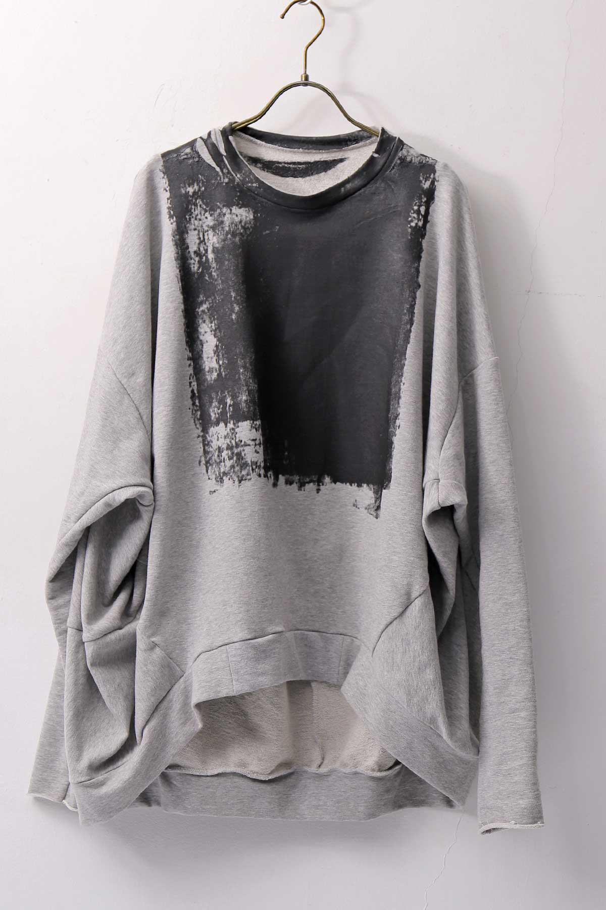 【bajra】 UNISEX BACK DRAPE&amp; PRINTED LIGHT SWEAT TOP 159QK04_GREY PRINTED