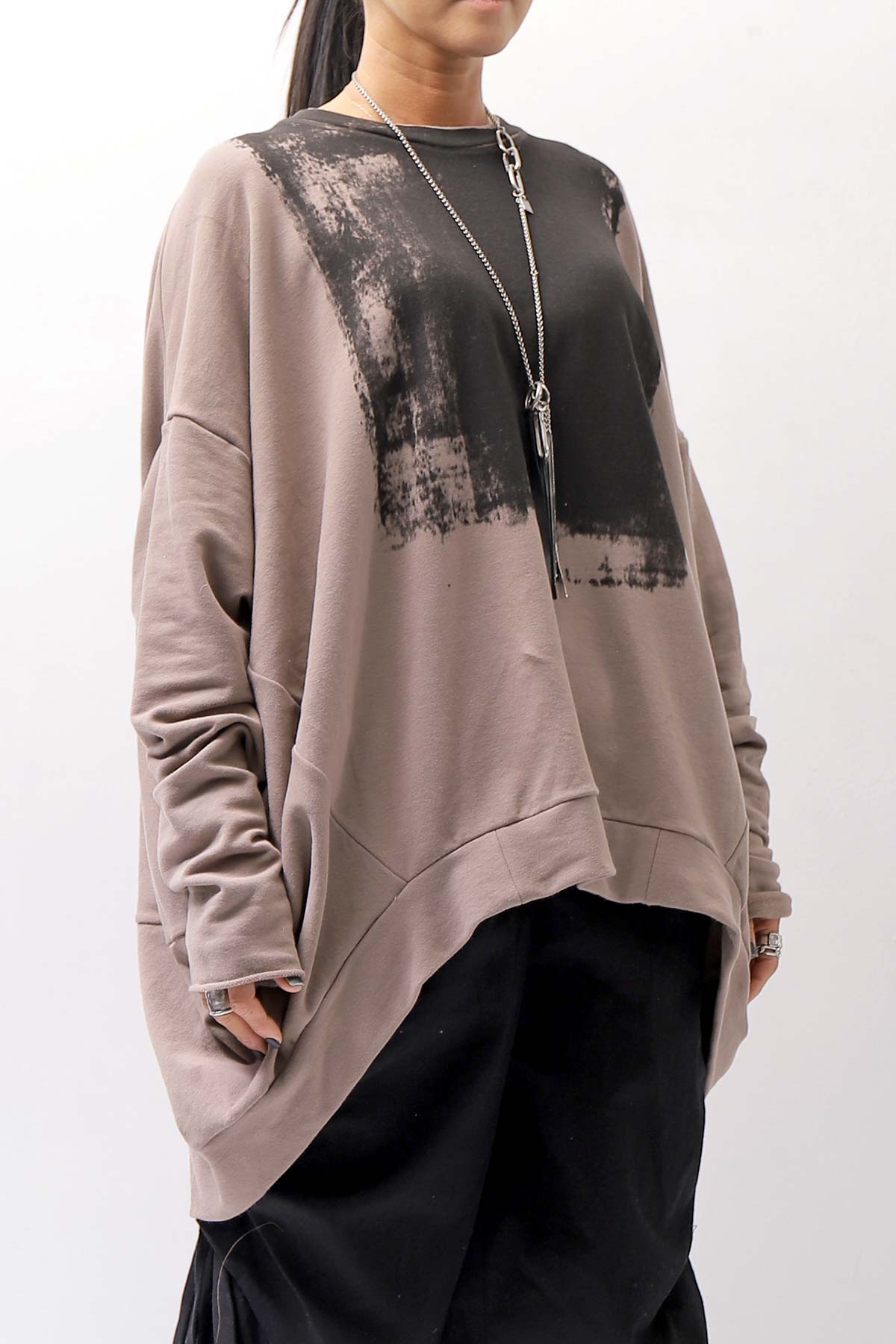 【bajra】 UNISEX BACK DRAPE TOP 154QK03_TAUPE PRINTED