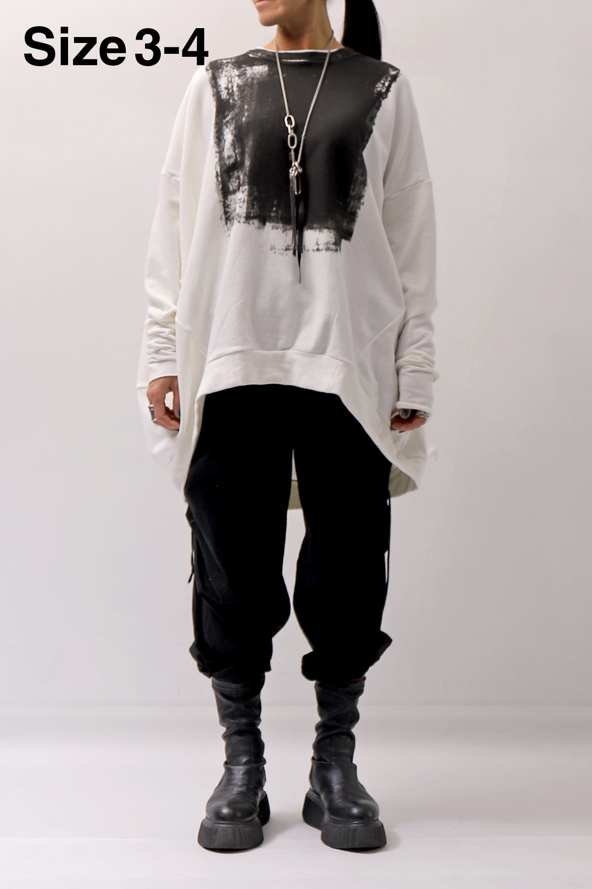 【bajra】 UNISEX BACK DRAPE&amp; PRINTED LIGHT SWEAT TOP 159QK04_WHITE PRINTED