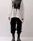 【bajra】 UNISEX BACK DRAPE& PRINTED LIGHT SWEAT TOP 159QK04_WHITE PRINTED