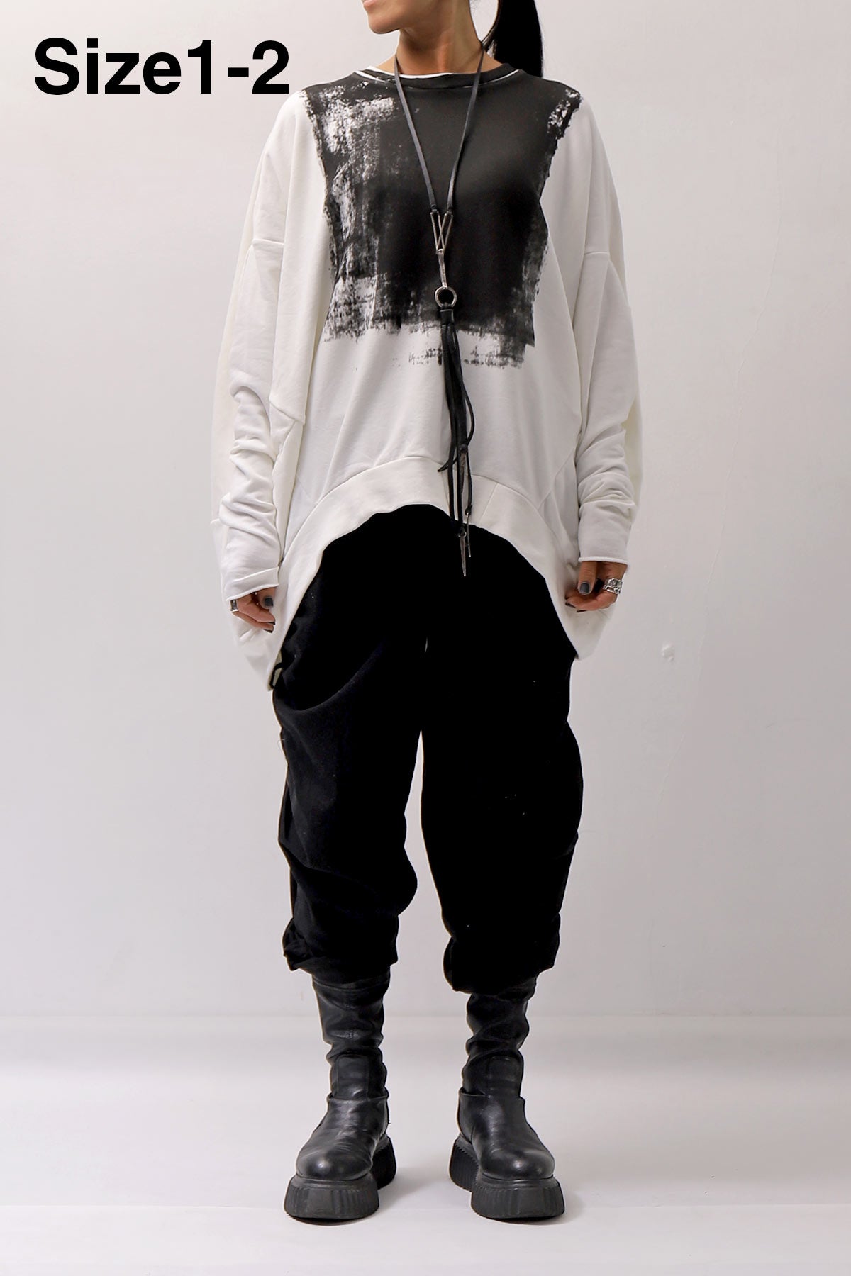 【bajra】 UNISEX BACK DRAPE&amp; PRINTED LIGHT SWEAT TOP 159QK04_WHITE PRINTED