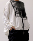 【bajra】 UNISEX BACK DRAPE& PRINTED LIGHT SWEAT TOP 159QK04_WHITE PRINTED