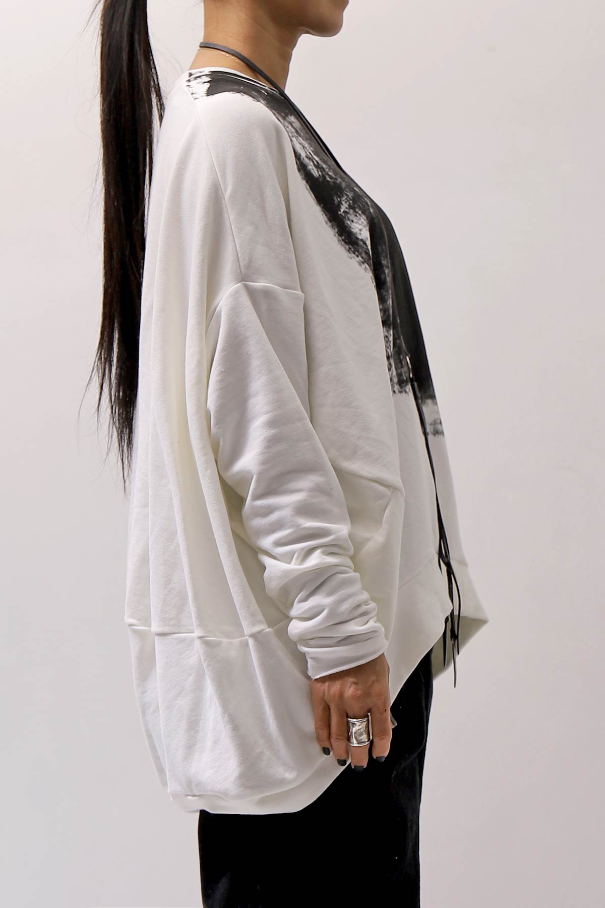 【bajra】 UNISEX BACK DRAPE TOP 154QK03_WHITE PRINTED