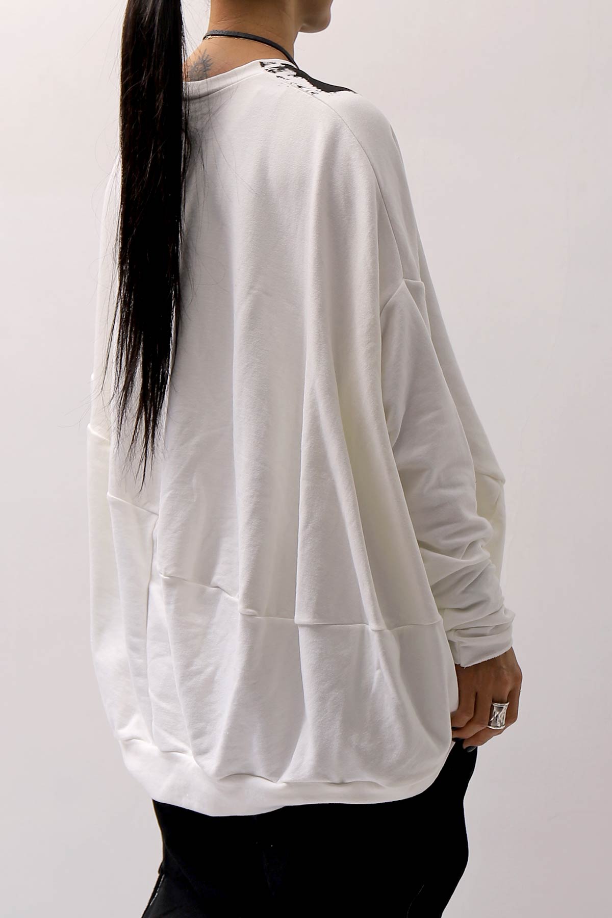 【bajra】 UNISEX BACK DRAPE&amp; PRINTED LIGHT SWEAT TOP 159QK04_WHITE PRINTED