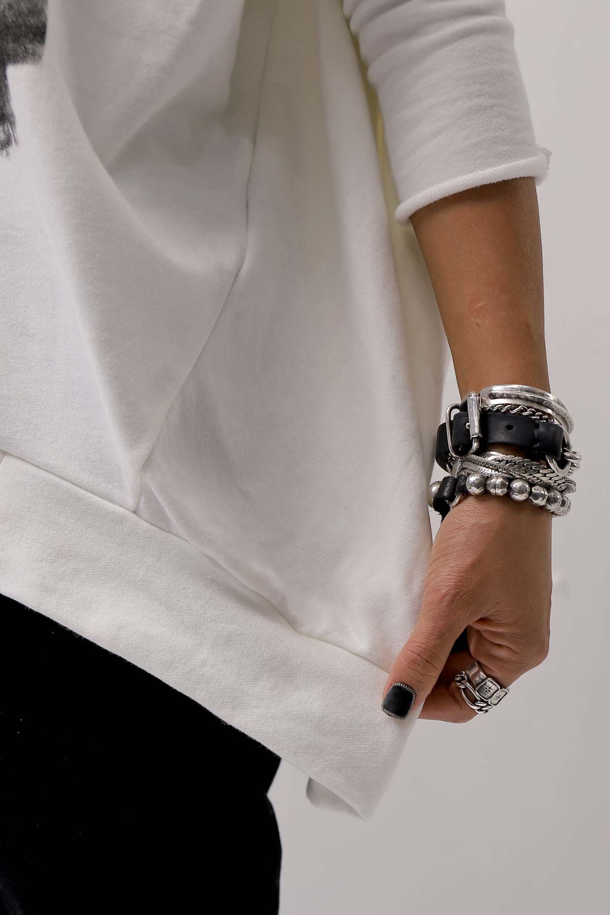 【bajra】 UNISEX BACK DRAPE&amp; PRINTED LIGHT SWEAT TOP 159QK04_WHITE PRINTED