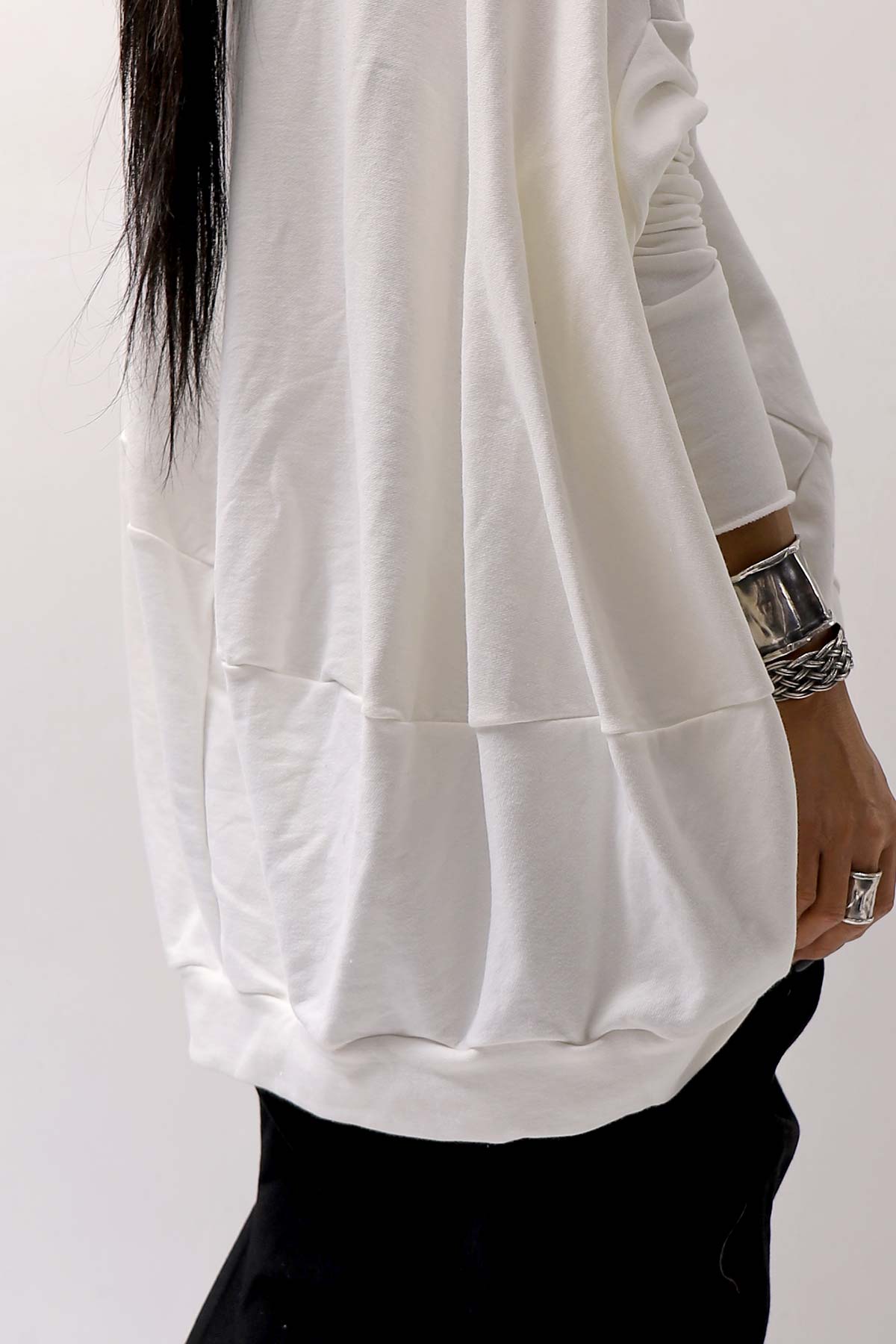 【bajra】 UNISEX BACK DRAPE&amp; PRINTED LIGHT SWEAT TOP 159QK04_WHITE PRINTED