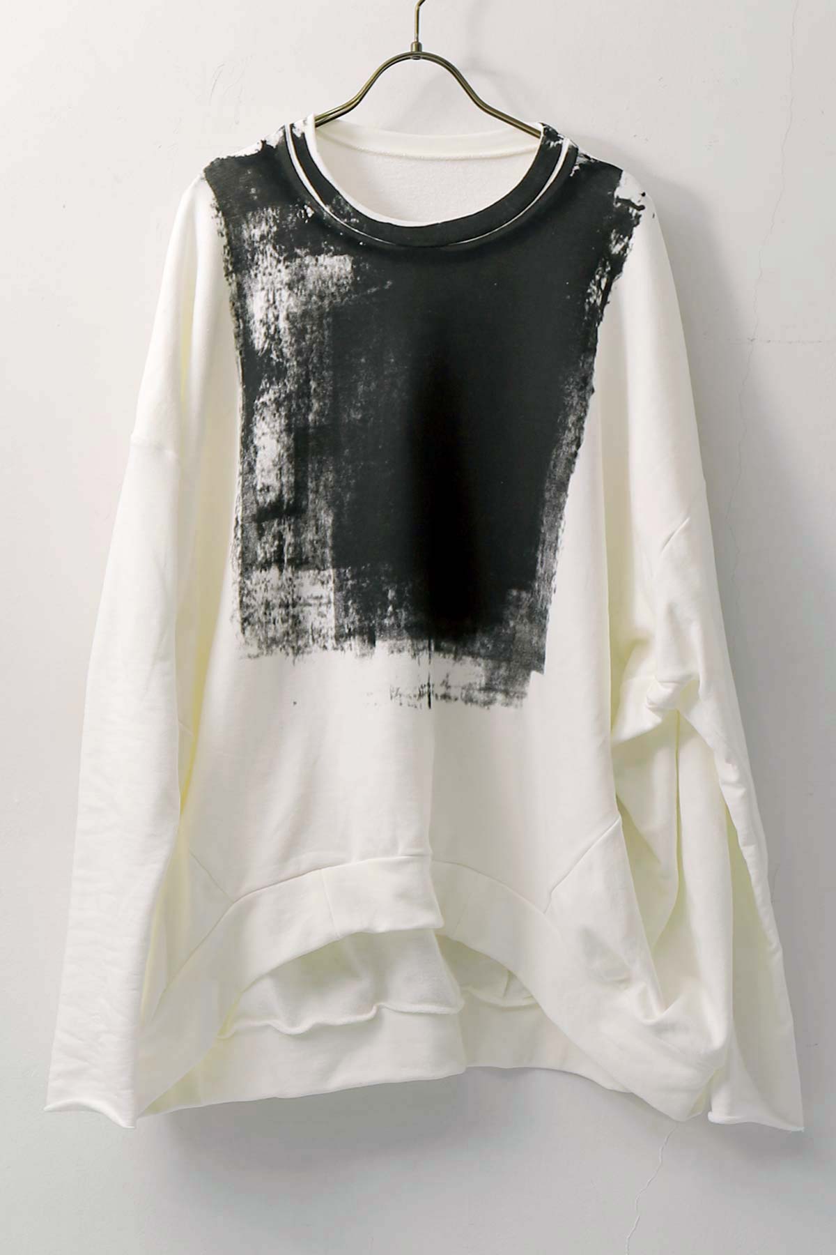 【bajra】 UNISEX BACK DRAPE&amp; PRINTED LIGHT SWEAT TOP 159QK04_WHITE PRINTED