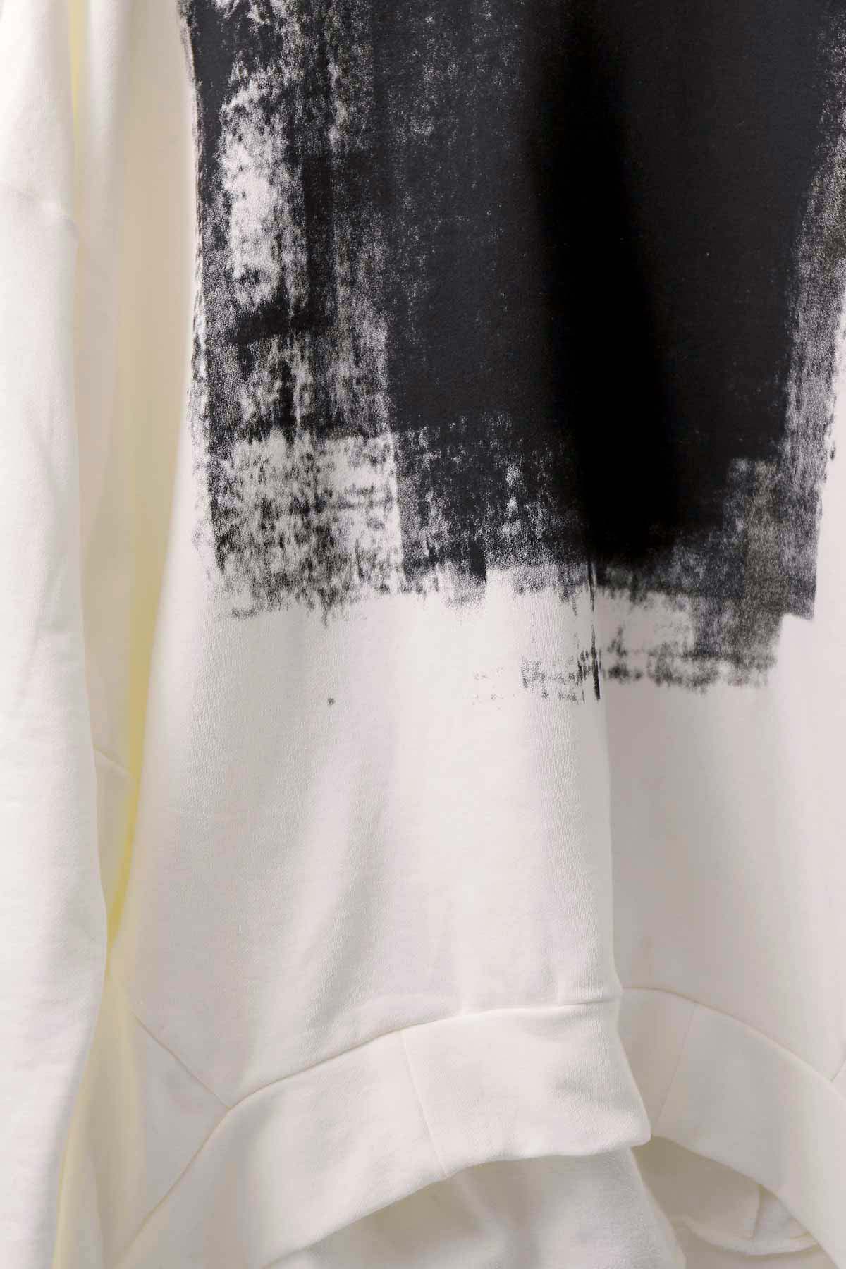 【bajra】 UNISEX BACK DRAPE&amp; PRINTED LIGHT SWEAT TOP 159QK04_WHITE PRINTED