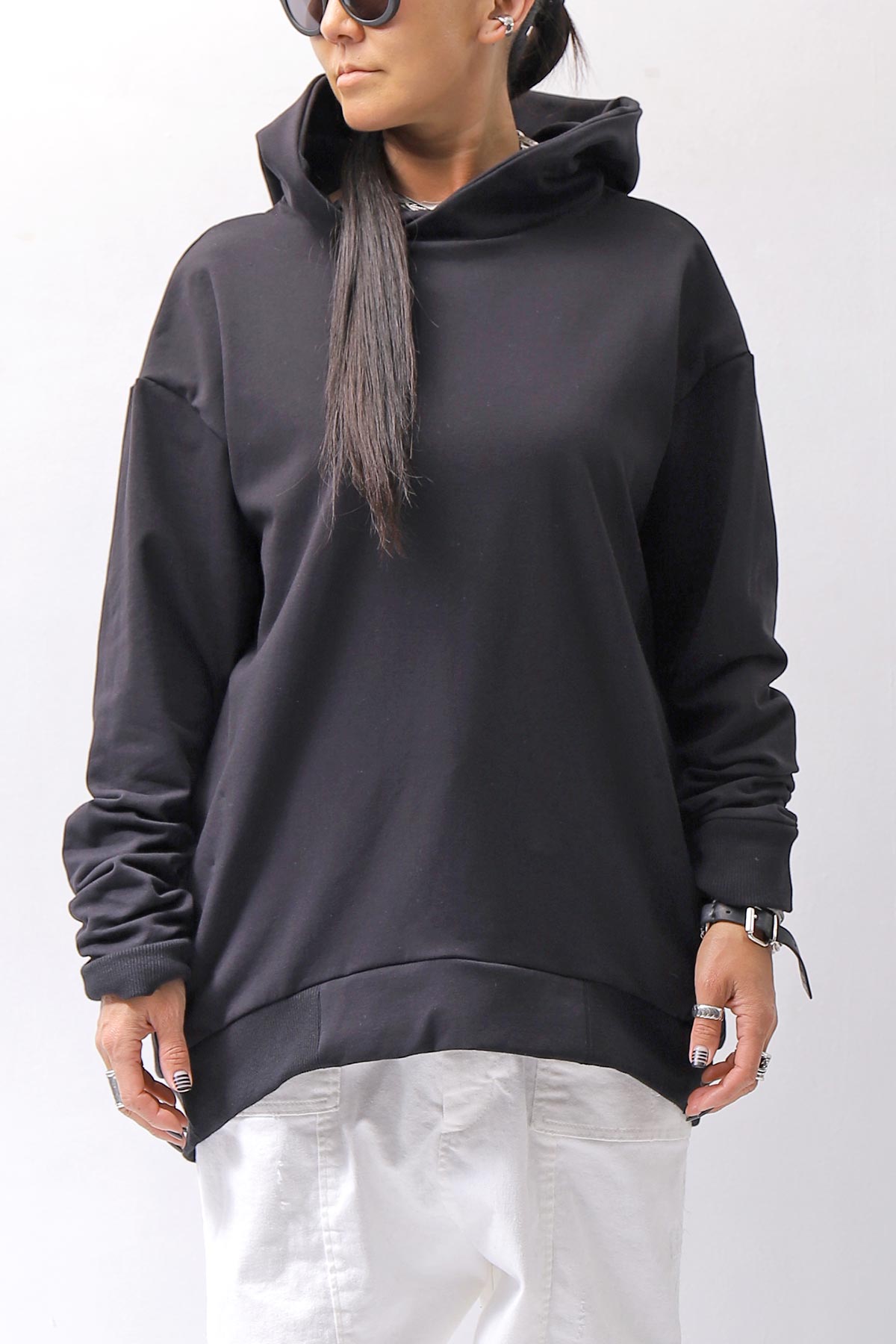 【bajra】 UNISEX SUPER STRETCH SWEAT BACKDRAPE HOODIE 159QK03_BLACK