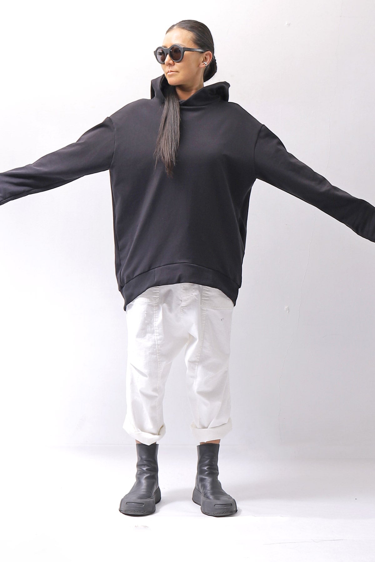 【bajra】 UNISEX SUPER STRETCH SWEAT BACKDRAPE HOODIE 159QK03_BLACK