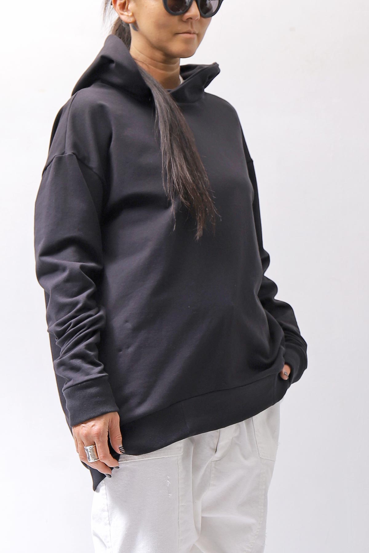 【bajra】 UNISEX SUPER STRETCH SWEAT BACKDRAPE HOODIE 159QK03_BLACK