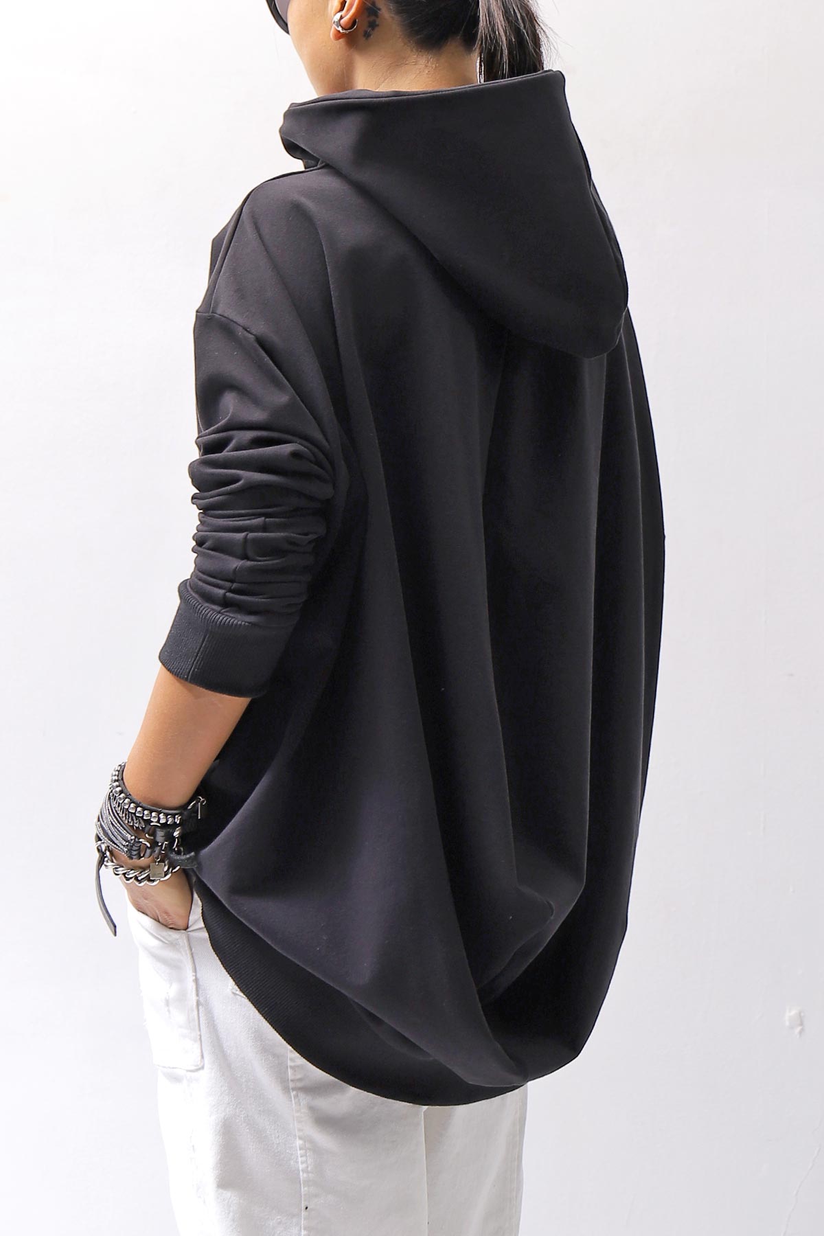 【bajra】 UNISEX SUPER STRETCH SWEAT BACKDRAPE HOODIE 159QK03_BLACK