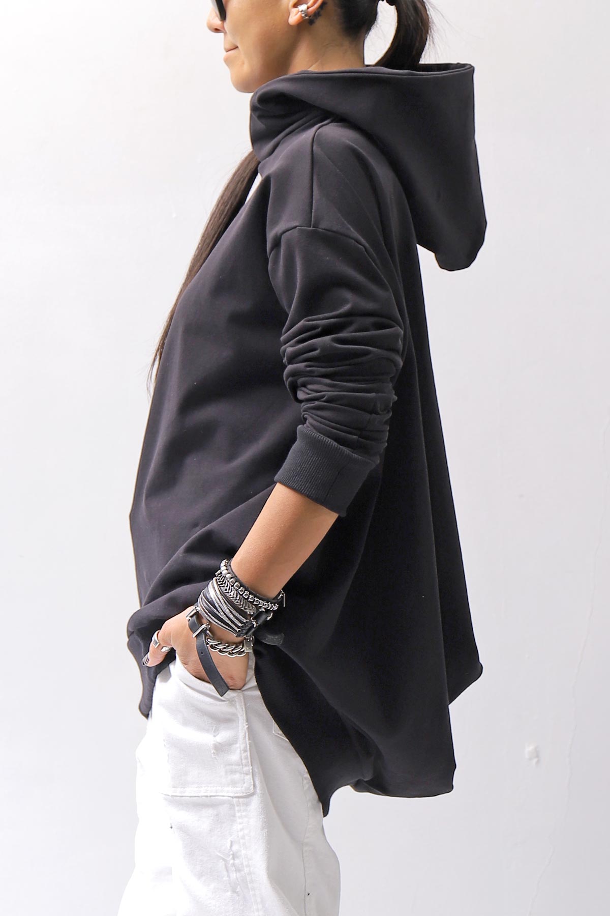 【bajra】 UNISEX SUPER STRETCH SWEAT BACKDRAPE HOODIE 159QK03_BLACK