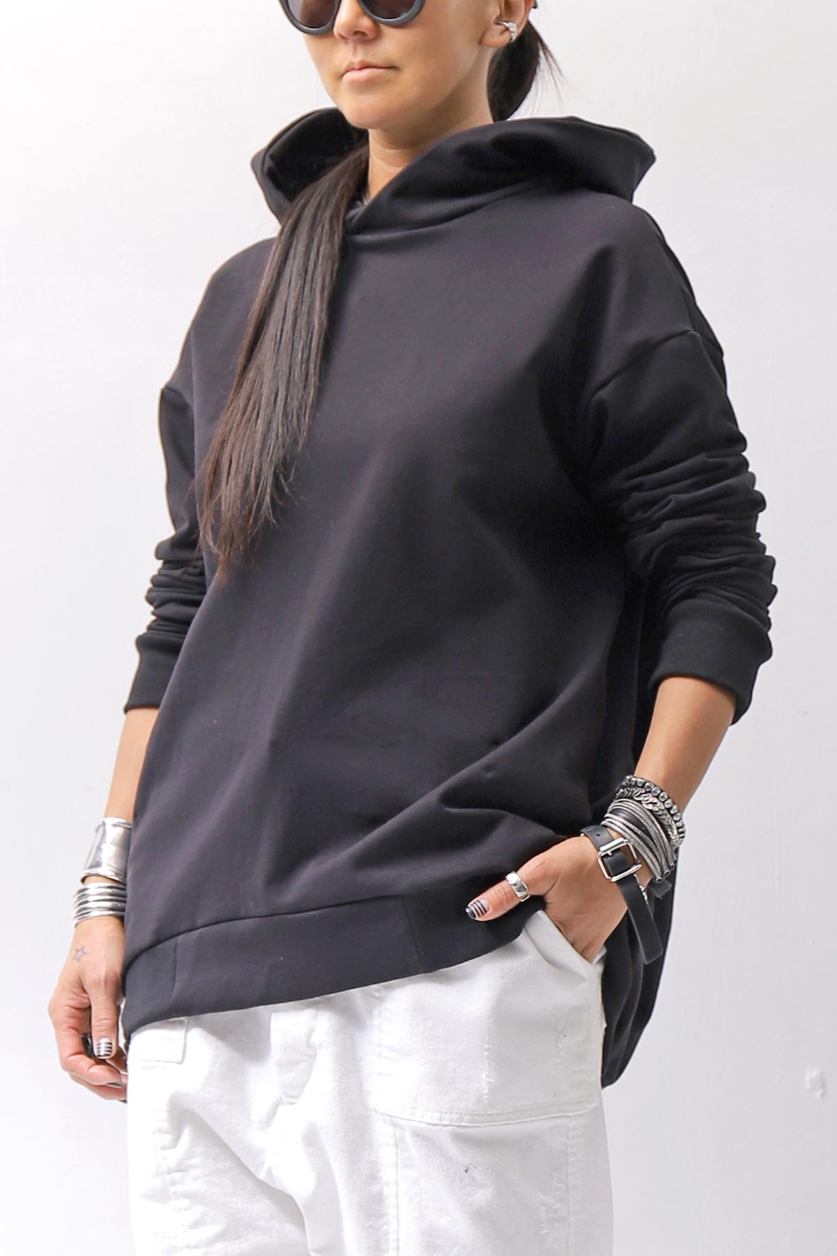 【bajra】 UNISEX SUPER STRETCH SWEAT BACKDRAPE HOODIE 159QK03_BLACK