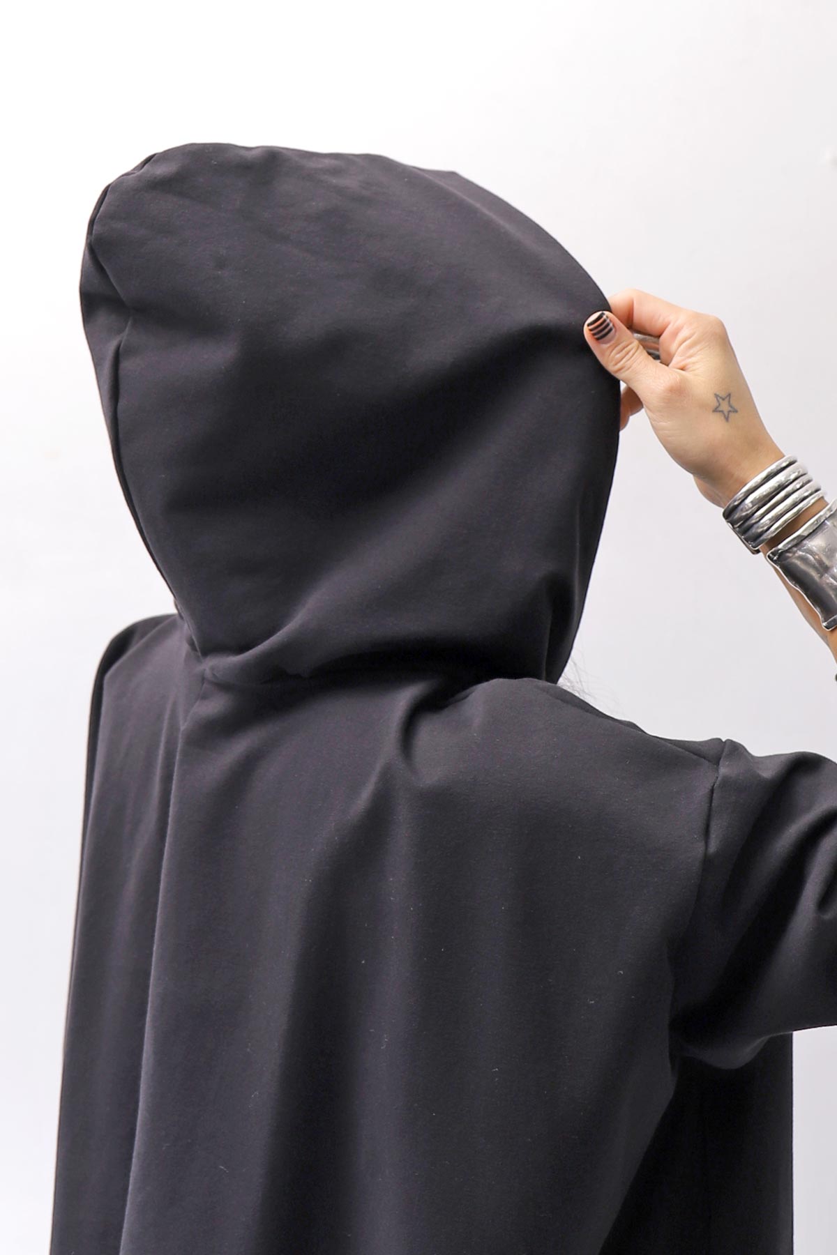 【bajra】 UNISEX SUPER STRETCH SWEAT BACKDRAPE HOODIE 159QK03_BLACK