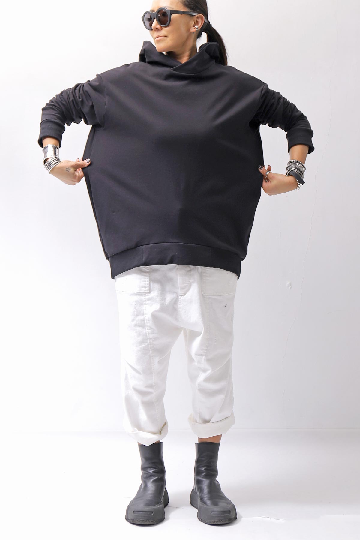 【bajra】 UNISEX SUPER STRETCH SWEAT BACKDRAPE HOODIE 159QK03_BLACK