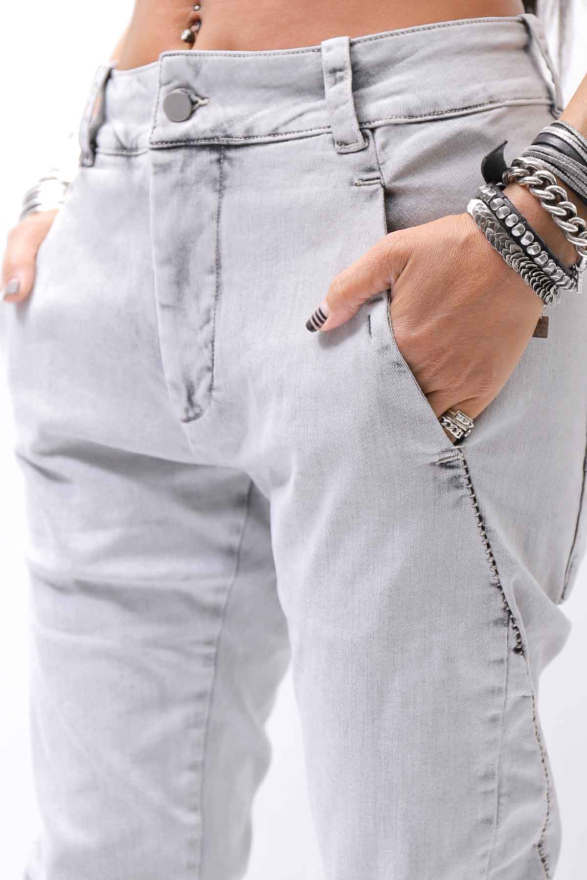 【thom/krom】 UNISEX LOW CROTCH STRETCH DENIM PANTS MT102_BLEACH GREY(LIGHT GREY)