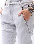 【thom/krom】 UNISEX LOW CROTCH STRETCH DENIM PANTS MT102_BLEACH GREY(LIGHT GREY)