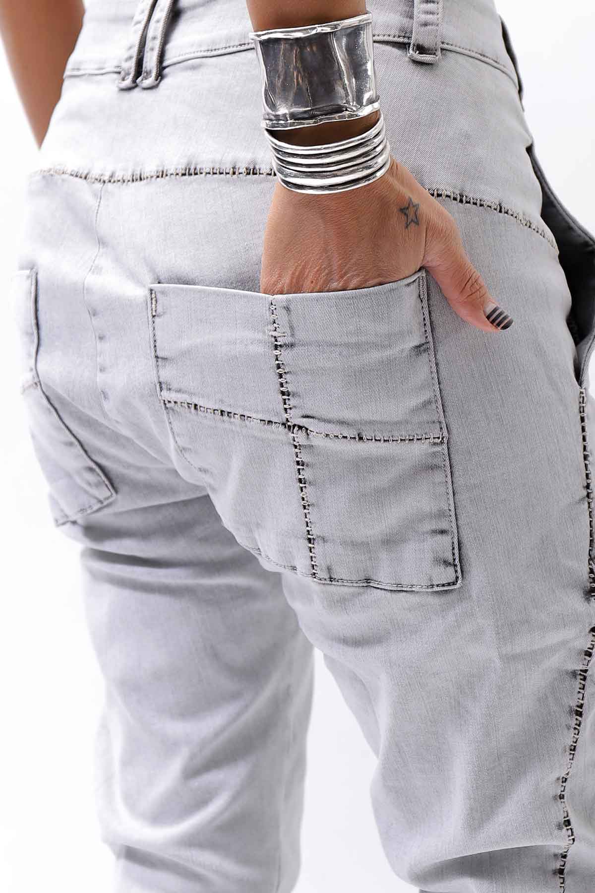 【thom/krom】 UNISEX LOW CROTCH STRETCH DENIM PANTS MT102_BLEACH GREY(LIGHT GREY)