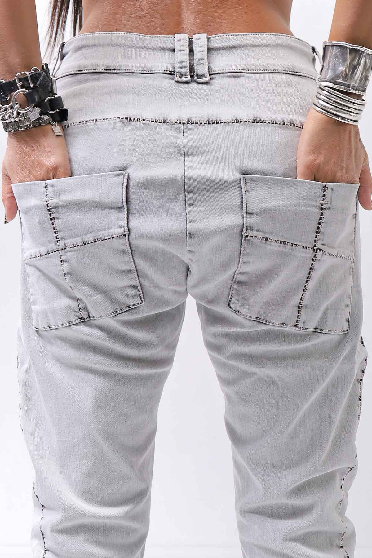【thom/krom】 UNISEX LOW CROTCH STRETCH DENIM PANTS MT102_BLEACH GREY(LIGHT GREY)