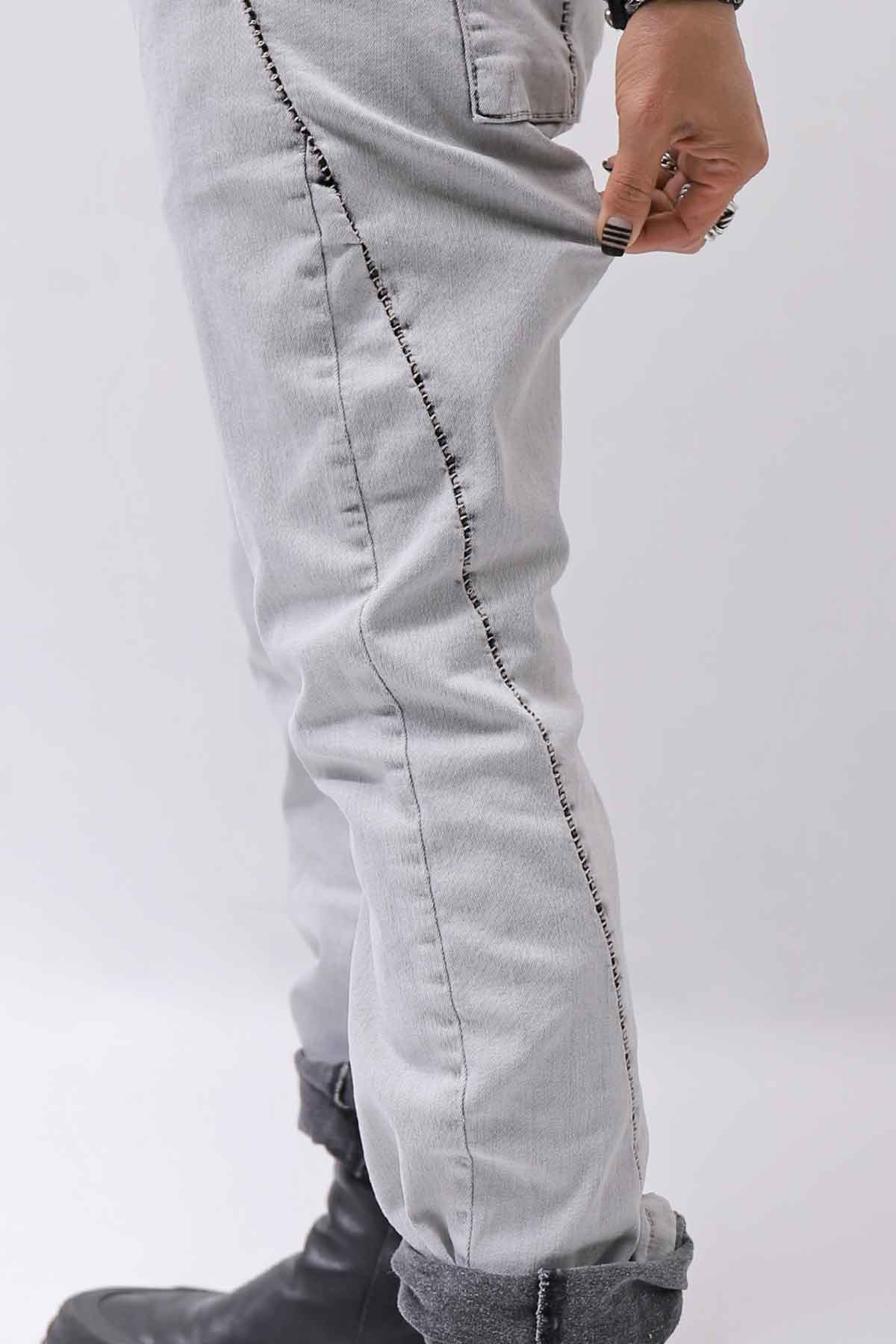 【thom/krom】 UNISEX LOW CROTCH STRETCH DENIM PANTS MT102_BLEACH GREY(LIGHT GREY)