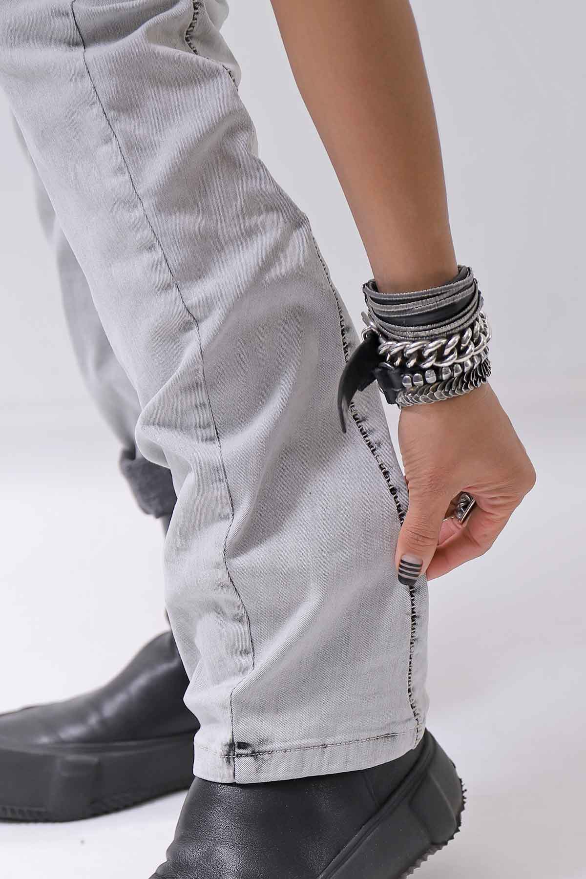 【thom/krom】 UNISEX LOW CROTCH STRETCH DENIM PANTS MT102_BLEACH GREY(LIGHT GREY)