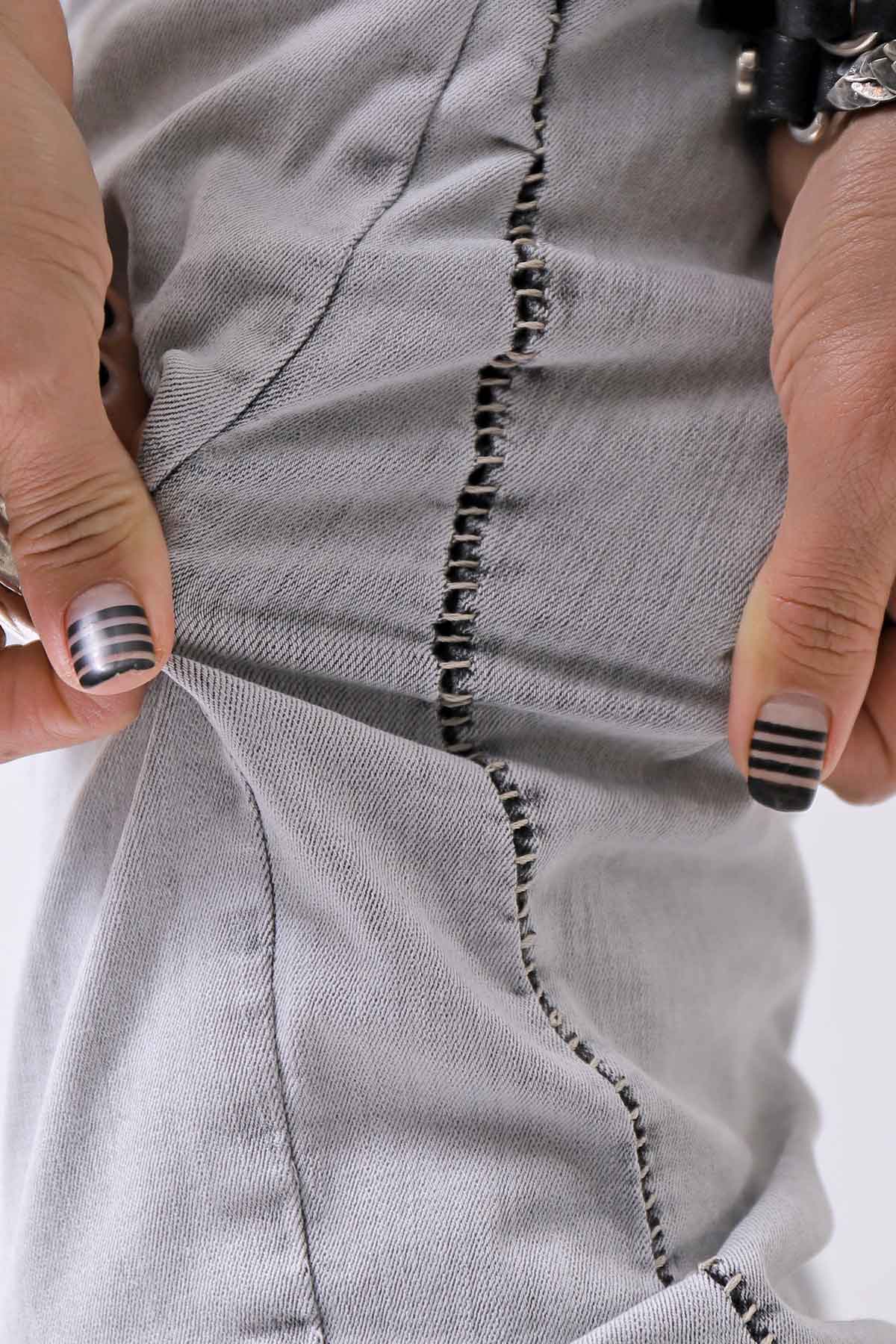 【thom/krom】 UNISEX LOW CROTCH STRETCH DENIM PANTS MT102_BLEACH GREY(LIGHT GREY)