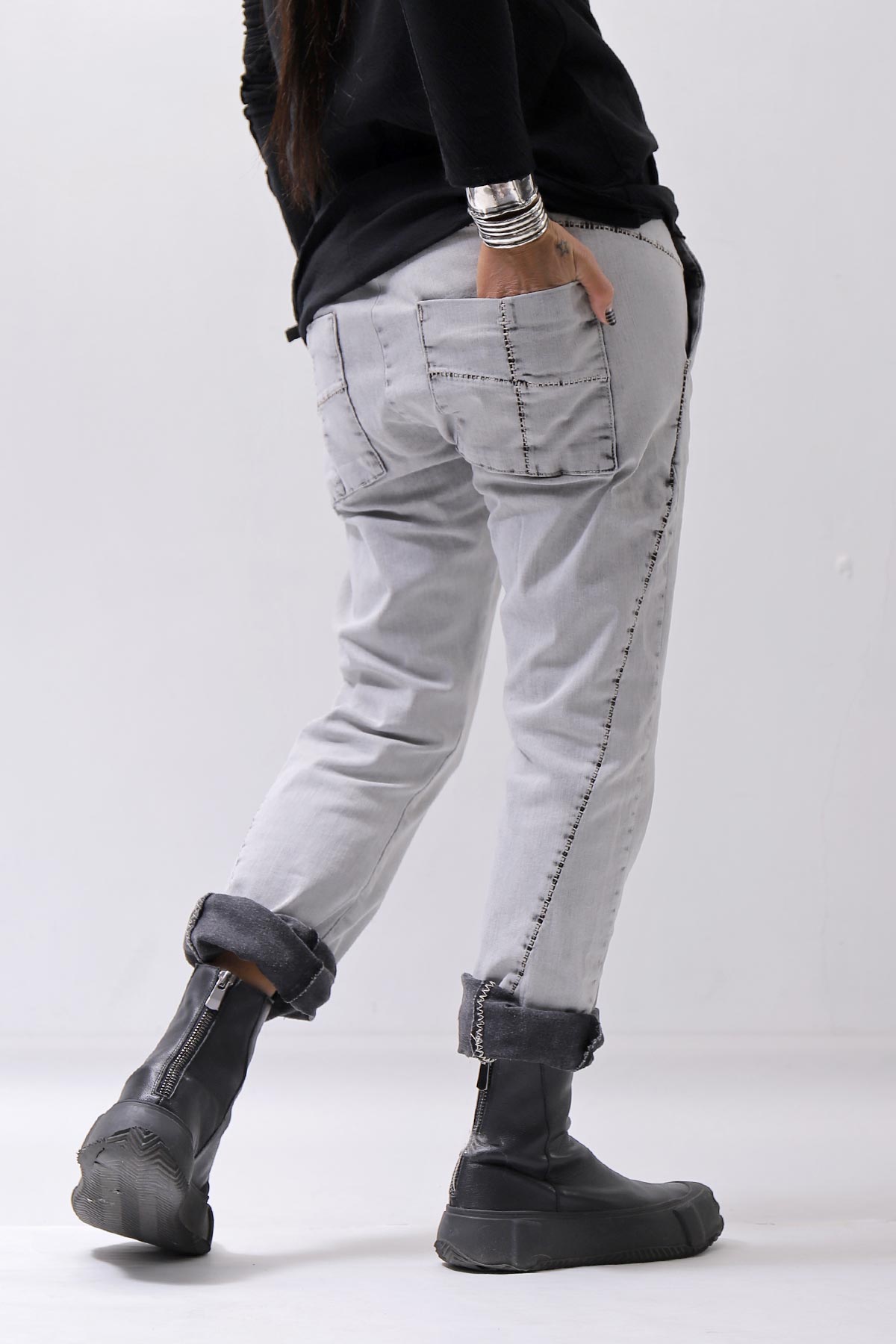 【thom/krom】 UNISEX LOW CROTCH STRETCH DENIM PANTS MT102_BLEACH GREY(LIGHT GREY)