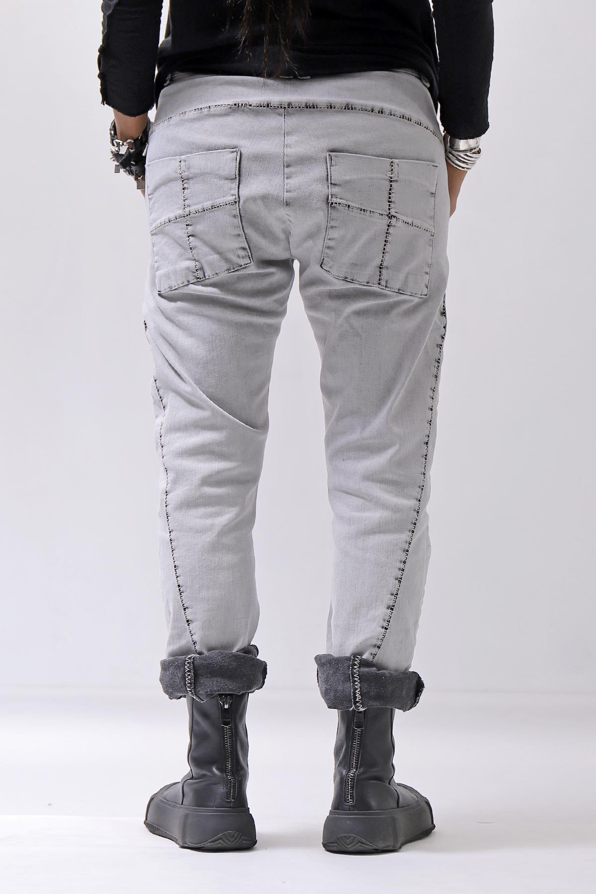 【thom/krom】 UNISEX LOW CROTCH STRETCH DENIM PANTS MT102_BLEACH GREY(LIGHT GREY)