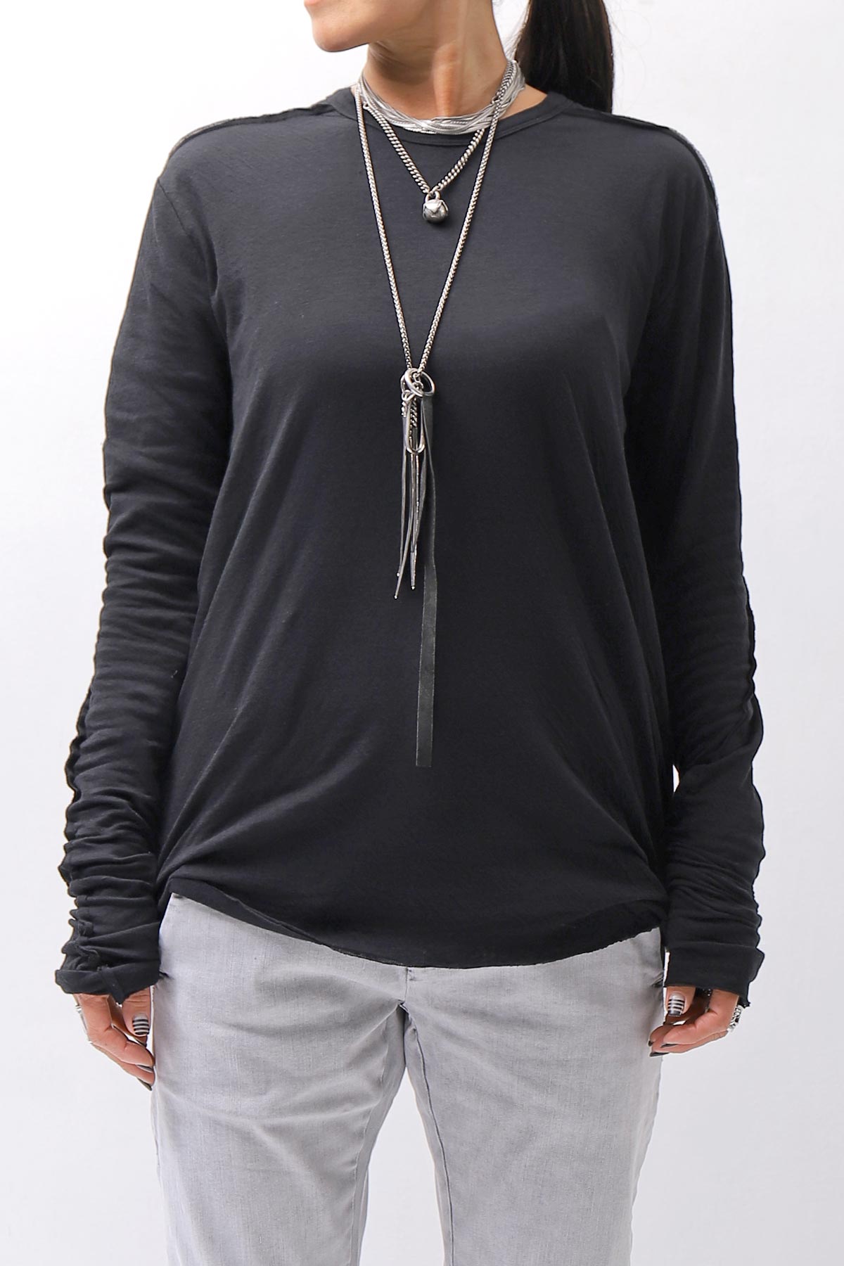 【thom/krom】 UNISEX SKIN COTTON DOUBLE LAYERED TOPS MTS922_BLACK