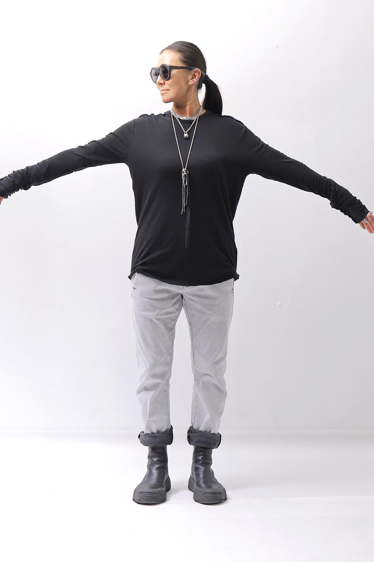 【thom/krom】 UNISEX SKIN COTTON DOUBLE LAYERED TOPS MTS922_BLACK