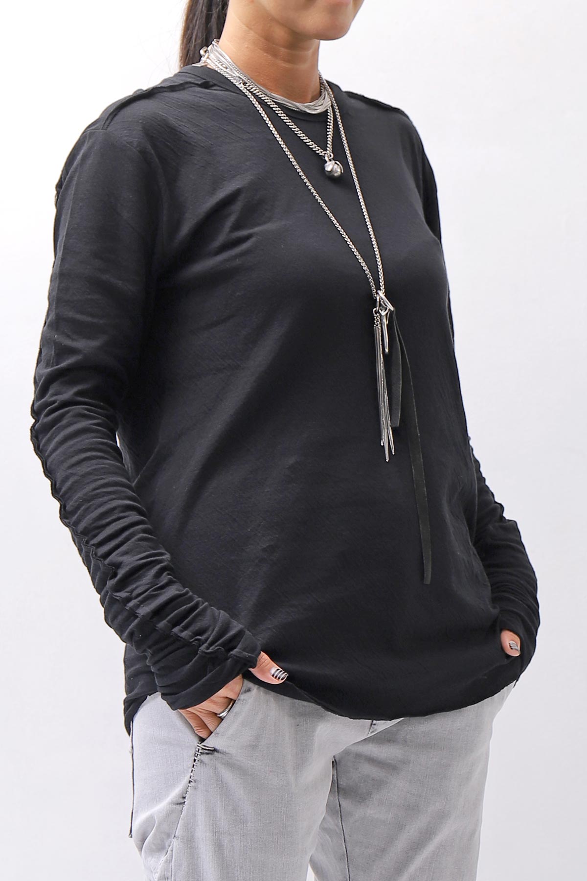 【thom/krom】 UNISEX SKIN COTTON DOUBLE LAYERED TOPS MTS922_BLACK