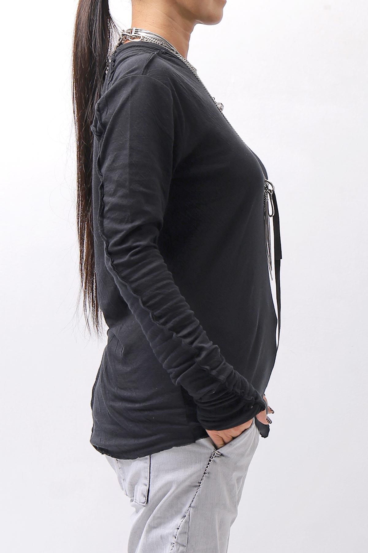 【thom/krom】 UNISEX SKIN COTTON DOUBLE LAYERED TOPS MTS922_BLACK