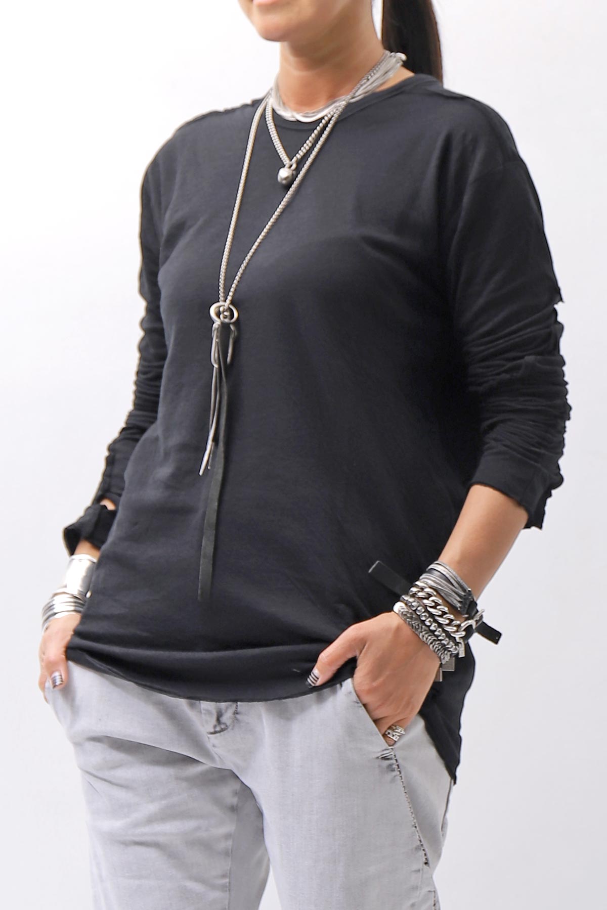 【thom/krom】 UNISEX SKIN COTTON DOUBLE LAYERED TOPS MTS922_BLACK