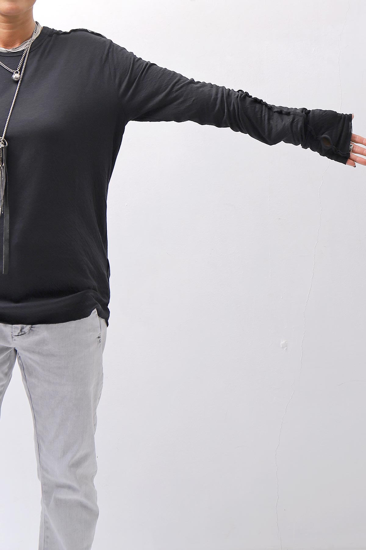 【thom/krom】 UNISEX SKIN COTTON DOUBLE LAYERED TOPS MTS922_BLACK