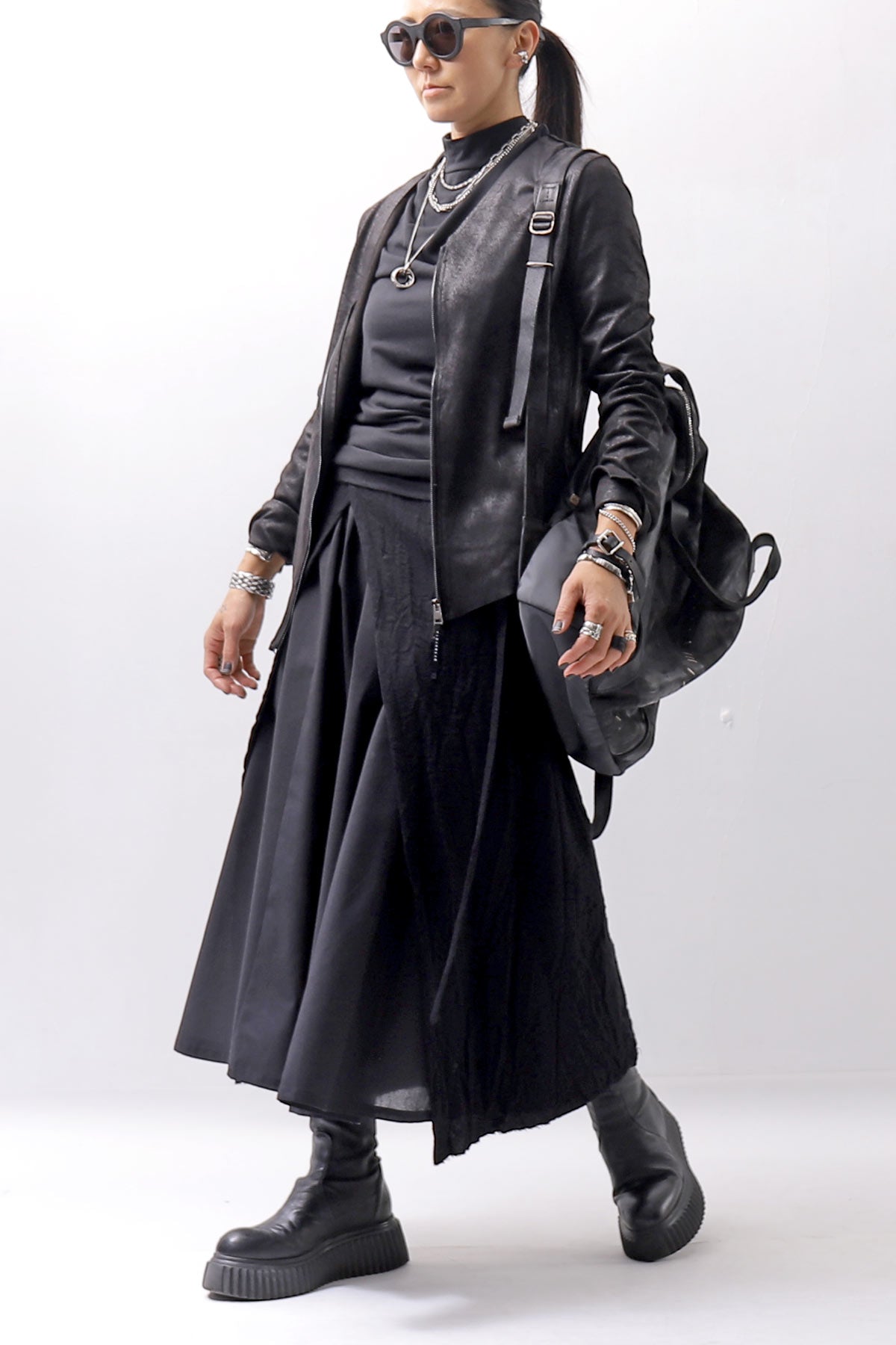 【NOSTRASANTISSIMA】 COVERED WRAP SKIRT SET G01_BLACK