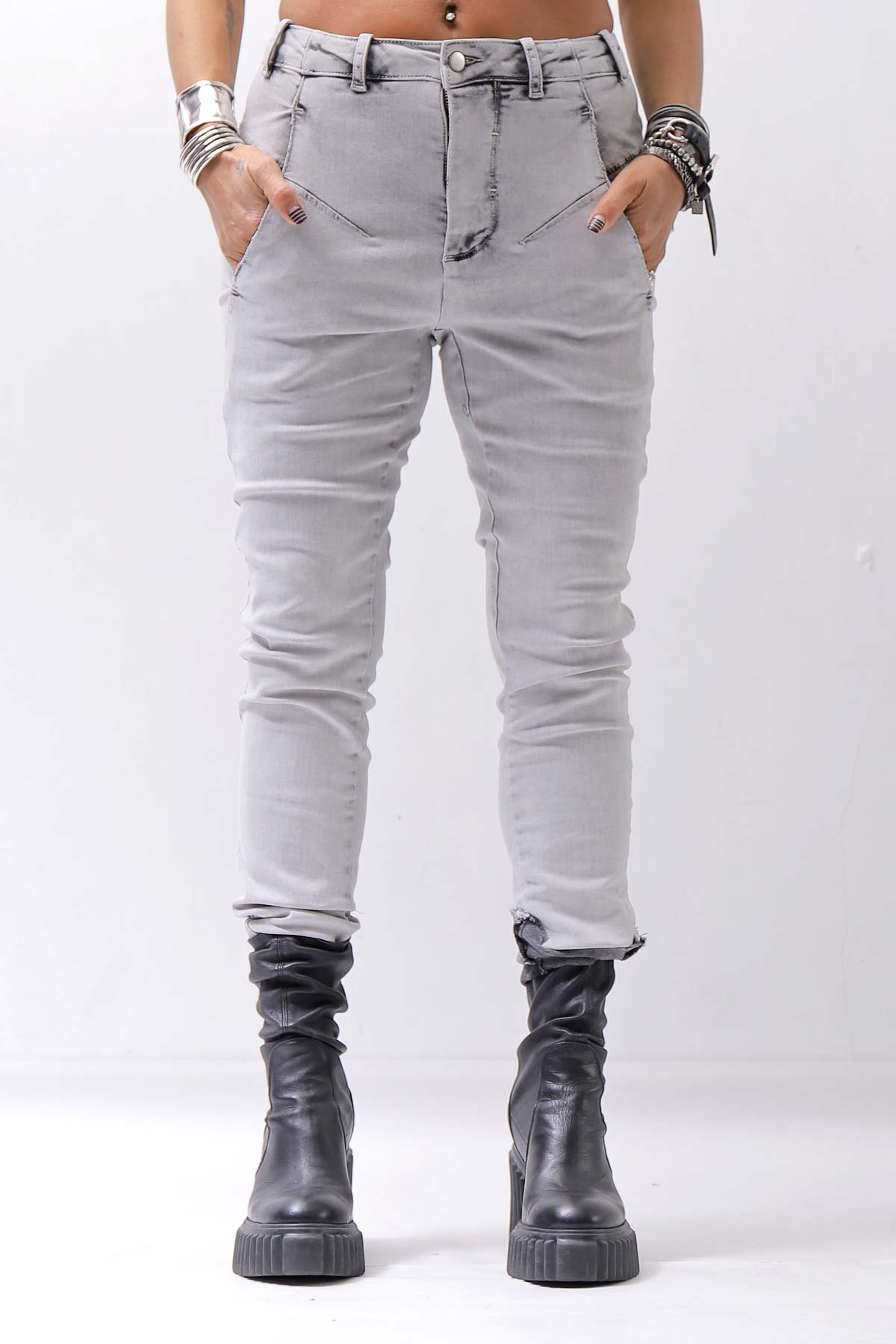 【thom/krom】 UNISEX SKINNY STRETCH DENIM PANTS WT79_BLEACH GREY(LIGHT GREY)