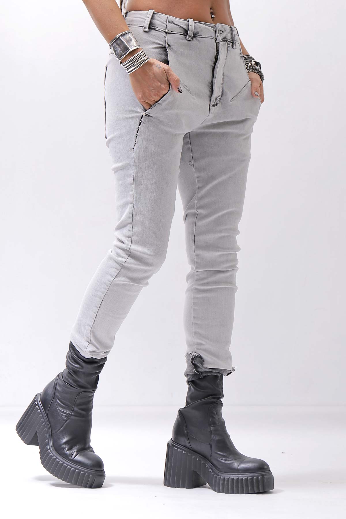 【thom/krom】 UNISEX SKINNY STRETCH DENIM PANTS WT79_BLEACH GREY(LIGHT GREY)
