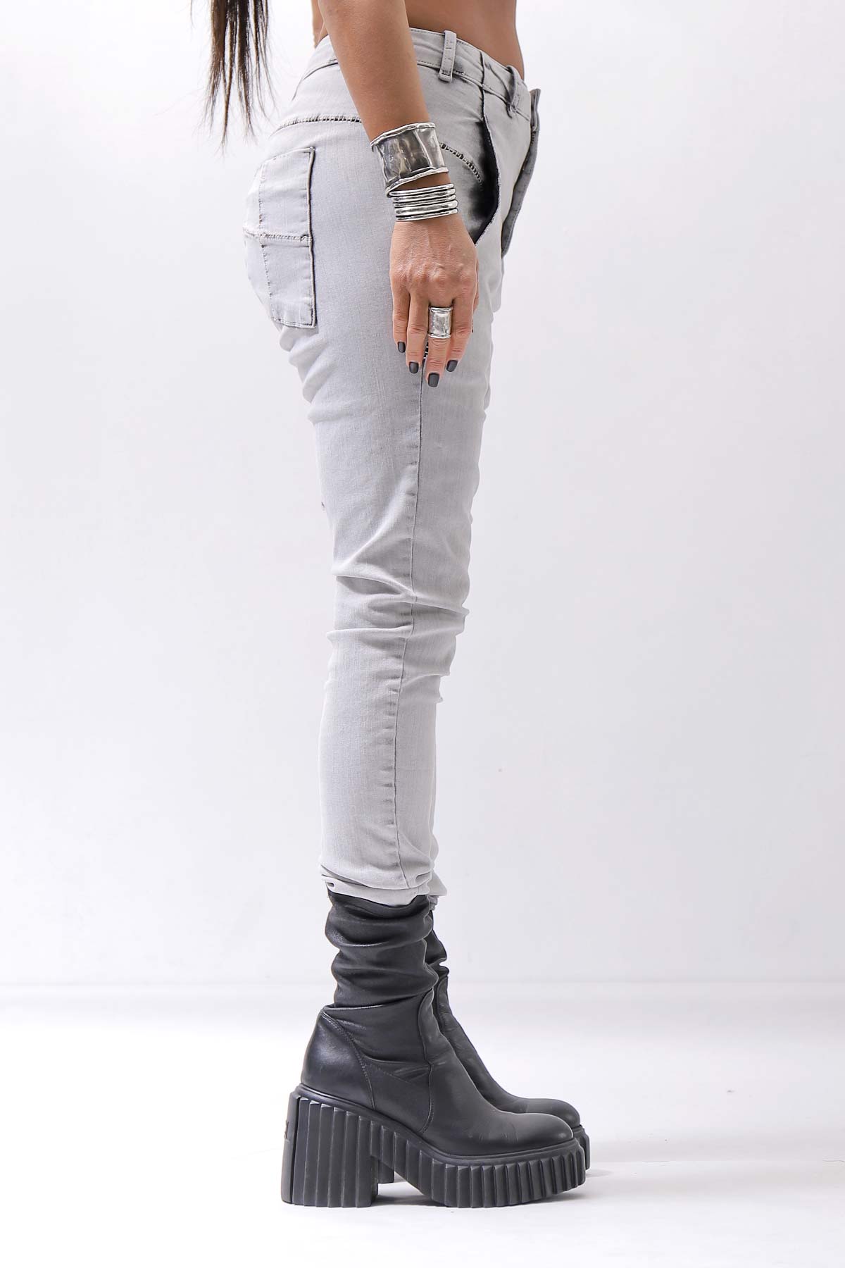 【thom/krom】 UNISEX SKINNY STRETCH DENIM PANTS WT79_BLEACH GREY(LIGHT GREY)