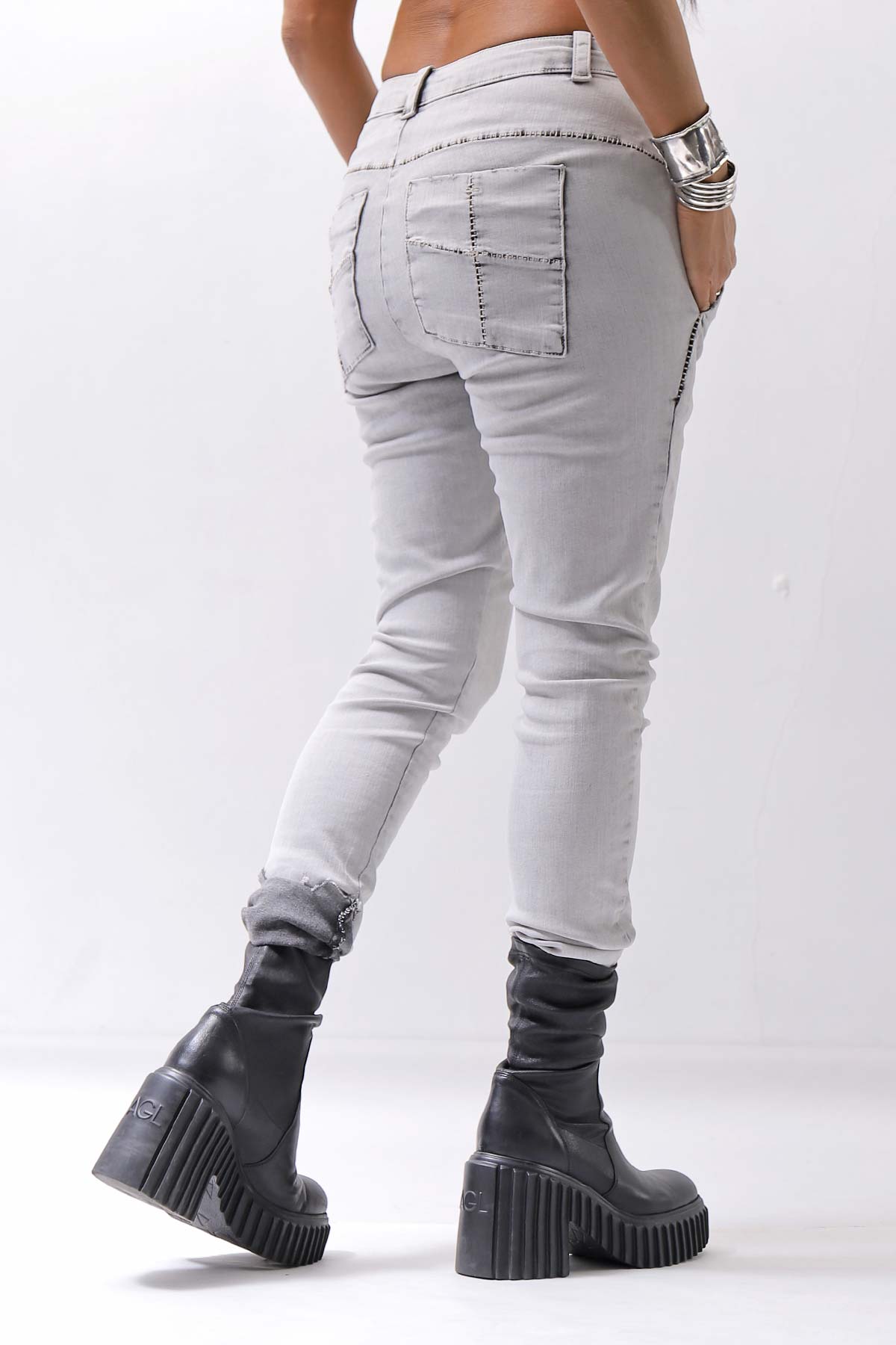 【thom/krom】 UNISEX SKINNY STRETCH DENIM PANTS WT79_BLEACH GREY(LIGHT GREY)