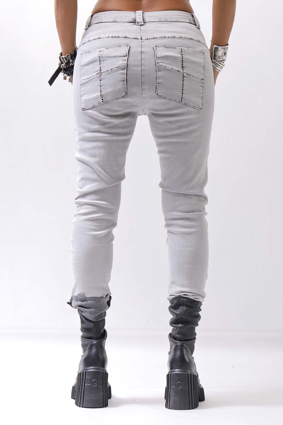 【thom/krom】 UNISEX SKINNY STRETCH DENIM PANTS WT79_BLEACH GREY(LIGHT GREY)