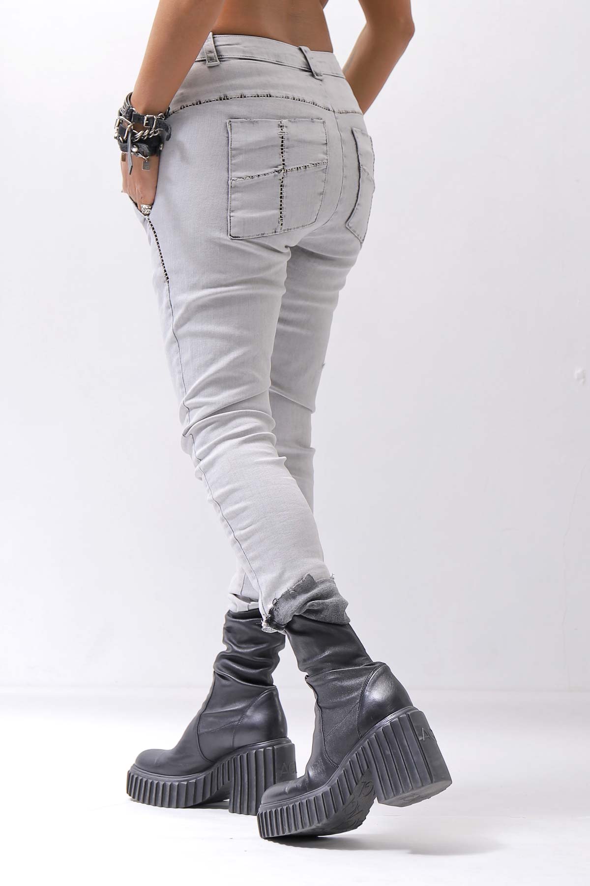 【thom/krom】 UNISEX SKINNY STRETCH DENIM PANTS WT79_BLEACH GREY(LIGHT GREY)